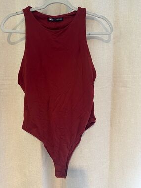 Zara Wine Red Sleeveless High-Neck Bodysuit